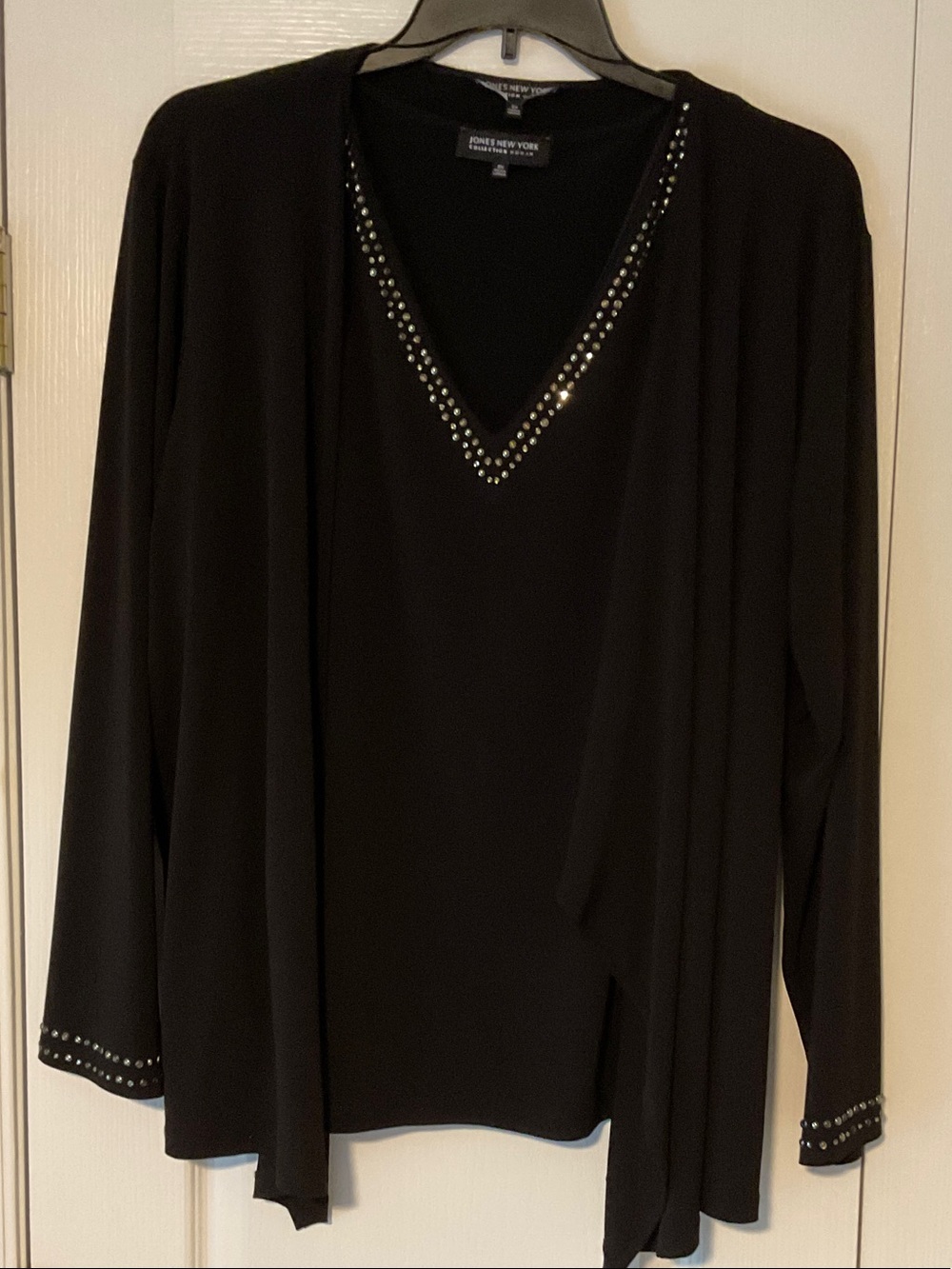 Jones New York Black V-Neck Studded Women's Two Piece Tunic set